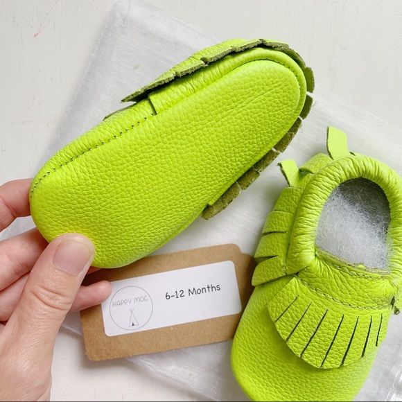 SOLD Happy Moc Lime Green Moccasins 6-12 months - Picture 2 of 3